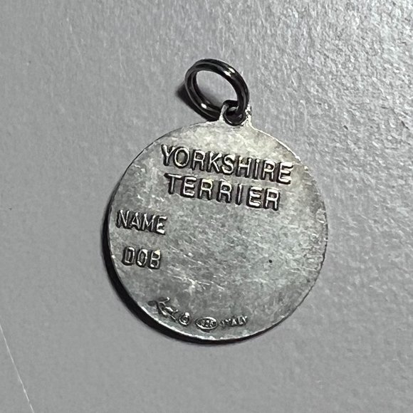 RNC 925 Sterling Silver Italy Yorkshire Terrier Dog Engravable Pendant Charm - Picture 3 of 4